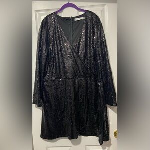 JustFab Black Sequin Long Sleeve Dress